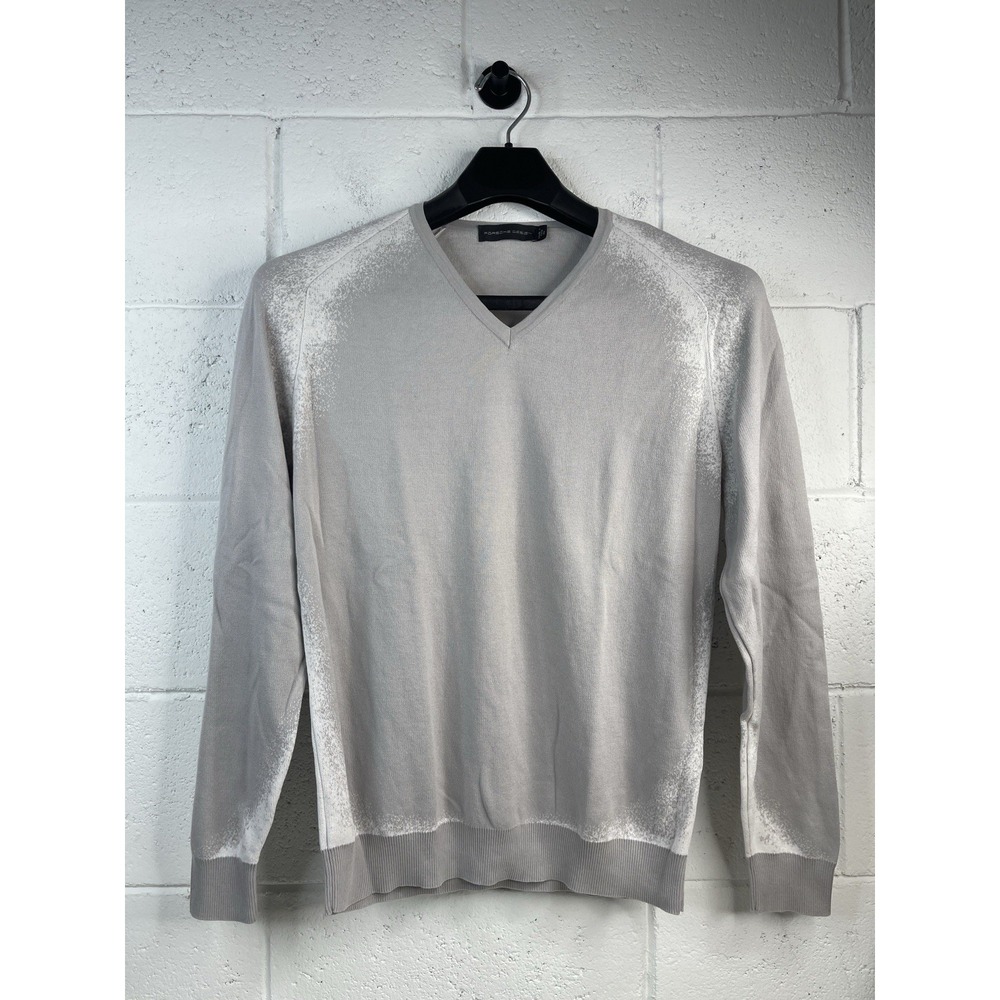 Porsche Design Gray Cotton V-Neck Sweater Made in Italy Spray Paint Detail XL 54